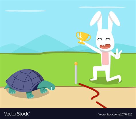 Rabbit Wins The Turtle In The Race Design Vector Image