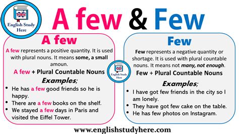 Using A Few And Few In English Ingilizce
