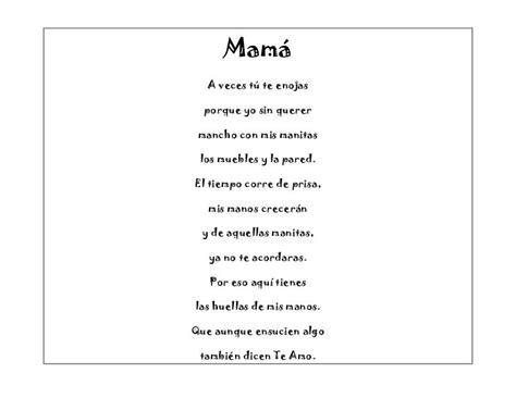 In the united states, mother's day became a national holiday after an effort by anna jarvis as a way of honoring the sacrifices mothers made for their there is even a saying necessity is the mother of invention. it means that new ways to do things are found or created when there is a strong need for. handprint poem in Spanish | Spanish mothers day poems, Mothers day poems