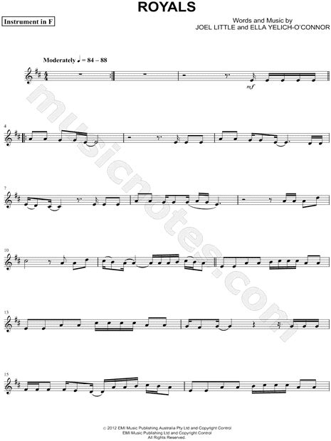 Lorde Royals F Instrument Sheet Music In D Major Download Print Sku Mn