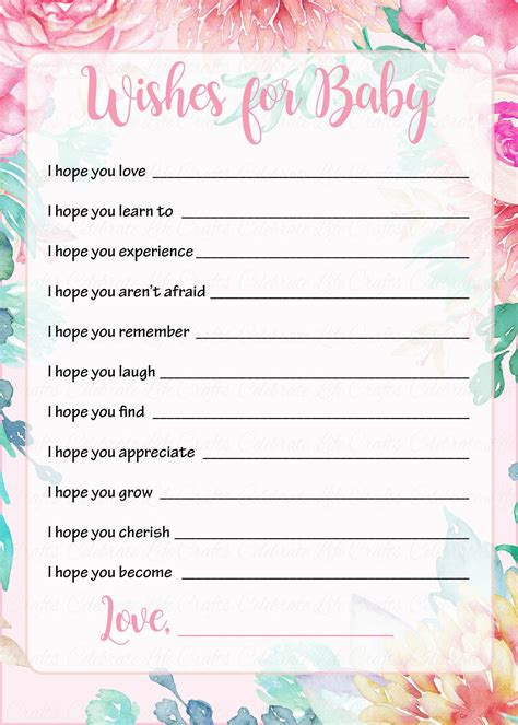 The second prayer is a short poem suitable for a card, keepsake book or reading in a baby shower toast. Wishes for Baby Shower Activity - Spring Baby Shower Theme ...
