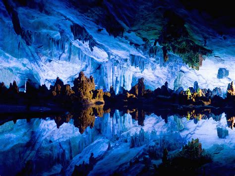 Wallpaper Reflection Water Cave China Reed Flute Guilin