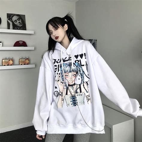Harajuku Anime Print Hoodie Aesthetic Clothes Shoptery
