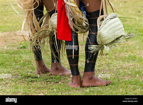 Yapese Men In Traditional Clothing Carrying Hand Bag At Yap Day