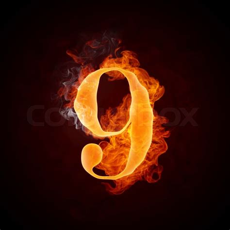 Fire Number 9 Isolated On Black Background Stock Image Colourbox