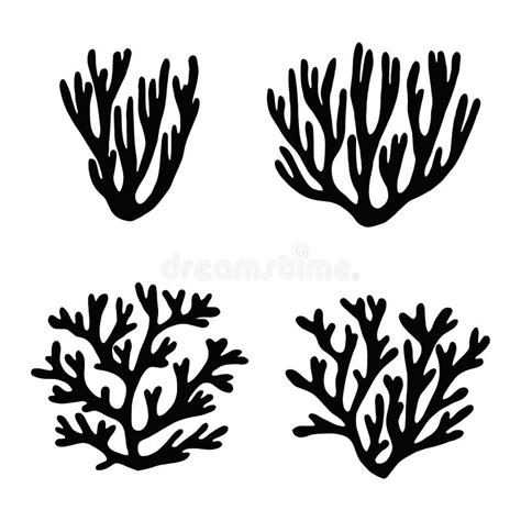 Sea Corals And Seaweed Plants Black Silhouette Vector Isolated Stock