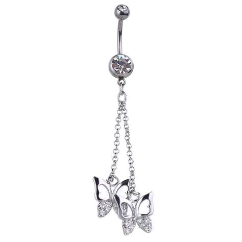 Mutreso Navel Ring Belly Button Rings Surgical Steel Sexy Butterflies Dangle Curved Bar Belly