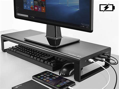 Monitor Arms And Stands Black Glass 4 Port Usb 30 Hub Tempered Glass
