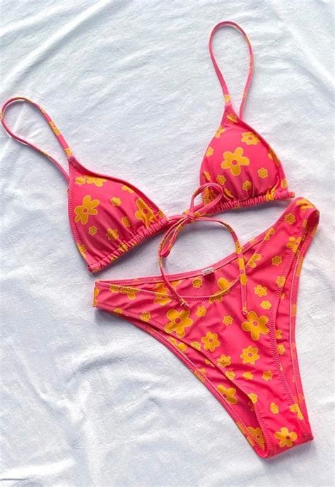 Designer Swim Dupe Floral Triangle Bikini Kendall Jenner Bikini Hot