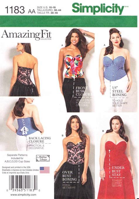 Simplicity Sewing Pattern 1183 Misses Sizes 10 18 Amazing Fit Corset A