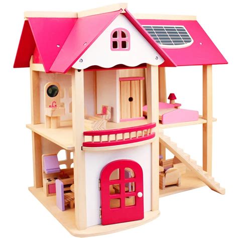 Children Large Wooden Assembly Diy Simulation Pink Villa House Girl