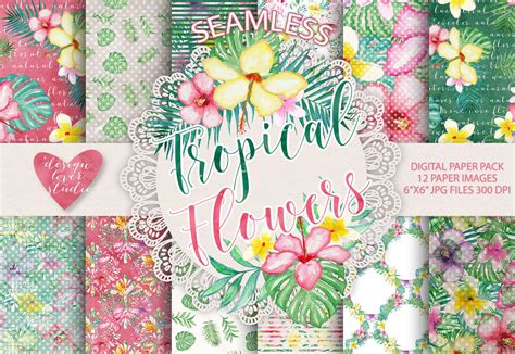 Details floral digital paper, wedding invitation papers, pink gold floral, watercolor flowers shabby chic papers 14 digital papers 12x12 inches jpg format high resolution 300dpi this digital paper set is perfect for use scrapbooking, cardmaking, planner stickers, scrapbooking, handmade. Watercolor Tropical flowers digital paper, Flower ...