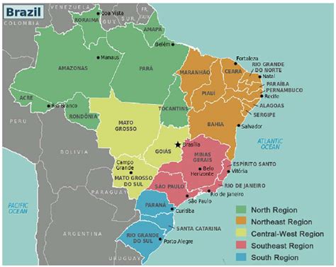 This Map Identifies The Regions And States That Make Up Brazil Legend
