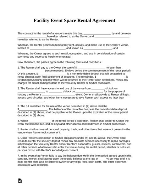 facility event space rental agreement template