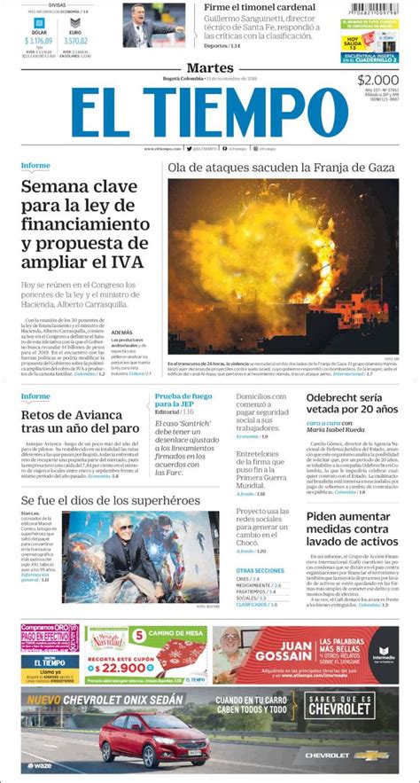 El tiempo en españa y el mundo para 15 días. Portada Martes 13 de Noviembre-El Tiempo (Colombia ...