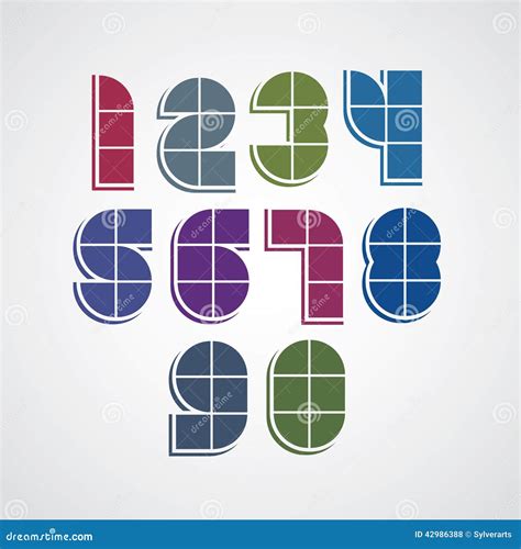 Digital Style Simple Geometric Numbers Made With Squares Stock Vector