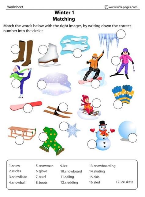 Winter Esl Vocabulary Matching Exercise Worksheet For Kids Artofit