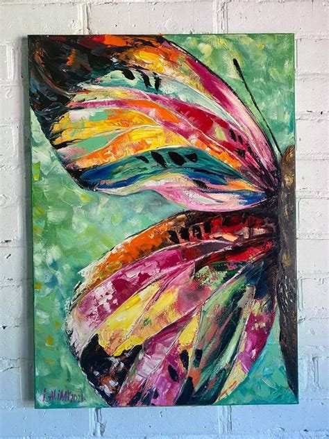 Colorful Butterfly Oil Painting Bright Butterfly Handmade Art Etsy