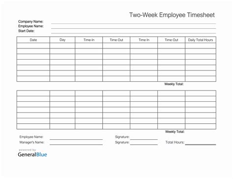 Printable Two Week Employee Timesheet In Excel