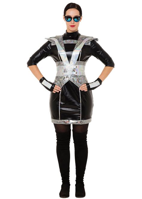 Womens Black And Silver Futuristic Space Girl Costume