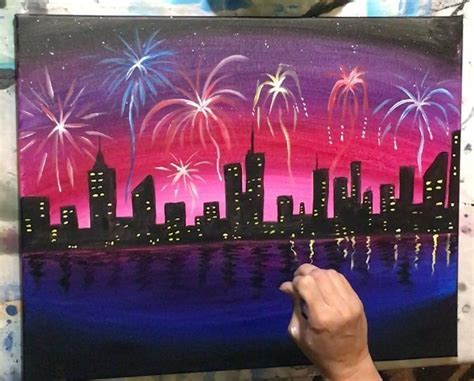 How To Paint Fireworks City Scene Step By Step Painting For Beginners