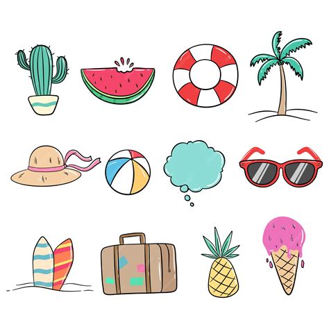 Premium Vector Set Of Cute Summer Icons Or Elements