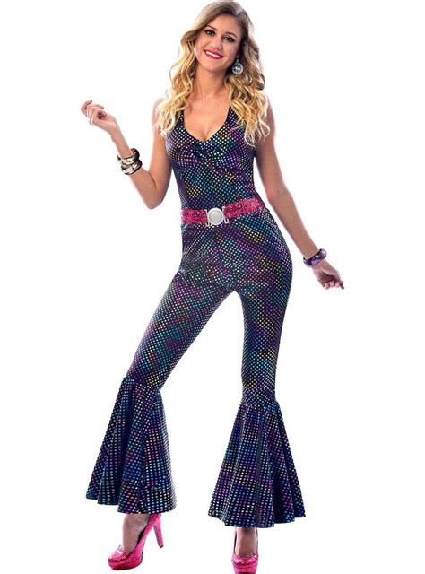 Rainbow Disco Diva Jumpsuit 70s Costume For Women