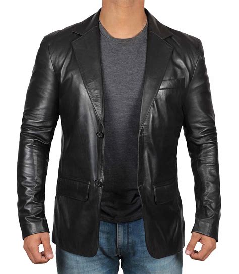 Mens Black Leather Blazer Jacket 25 Off Canada