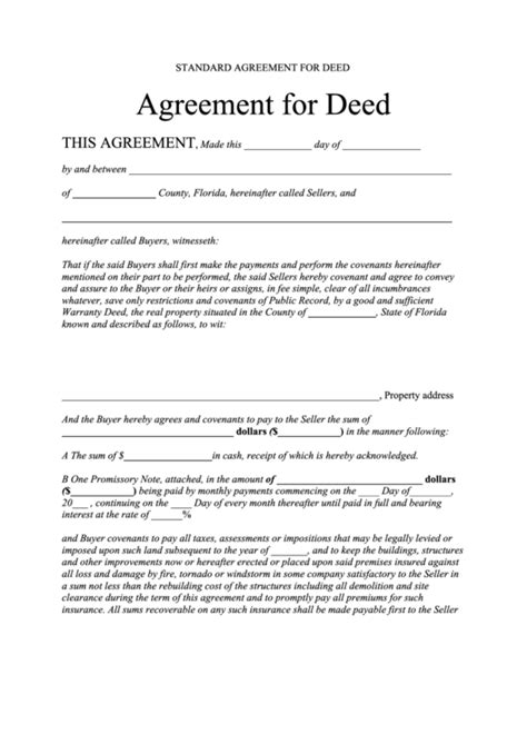 Agreement For Deed Warranty Deed State Of Florida
