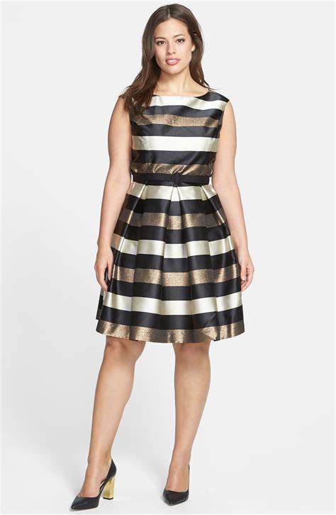 Eliza J Stripe Metallic Fit And Flare Dress Plus Size Nordstrom