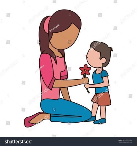 Boy Giving Flower Mother Celebration Stock Vector Royalty Free