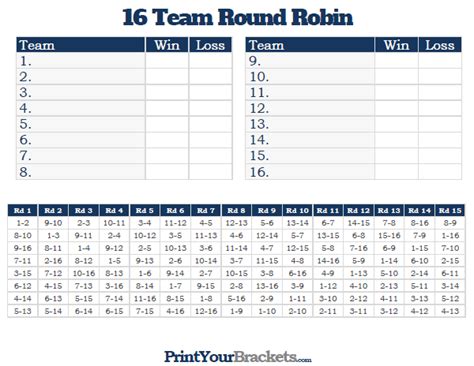 Printable 16 Team Round Robin Tournament Bracket Robin Tournaments