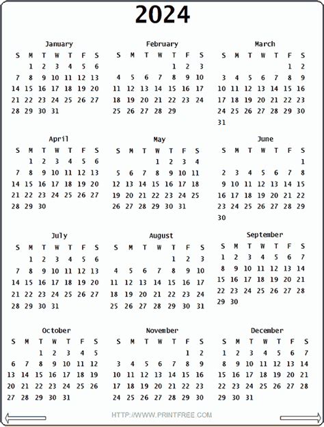Full Year 2024 Calendar Template 2024 Printable Calendar Full Year