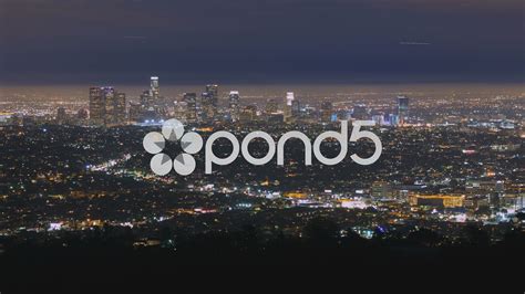 4k Panorama Los Angeles Downtown City Skyline Night Timelapse Stock
