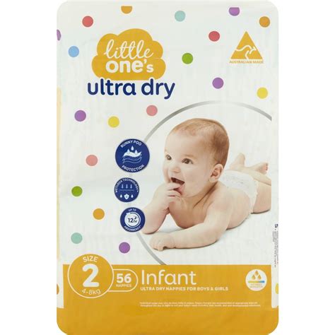 Little Ones Size 2 Ultra Dry Nappies Infant 4 8kg Boys And Girls 56 Pack
