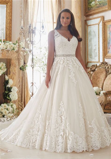 I would recommend getting it as true to size as possible as it is super comfortable and has a really nice stretch. Ball Gown V Neck Sheer Back Tulle Lace Plus Size Wedding ...