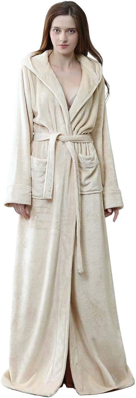 Hellomamma Long Hooded Robe For Women Luxurious Flannel Fleece Full