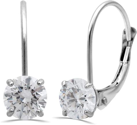 10k White Gold Leverback Earrings Made With Round Cut Swarovski