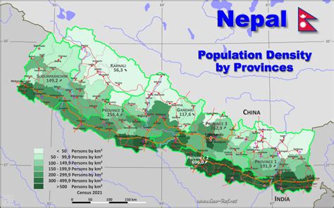 Nepal Karte Bevölkerungsdichte Und Verwaltungsgliederung