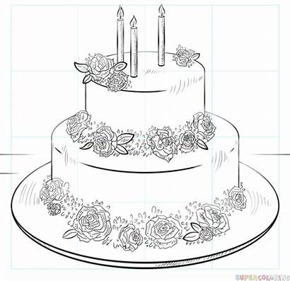 Cake Draw Birthday Drawing Sketch Step Simple