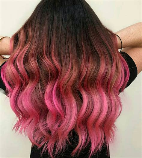 Brown To Rosy Pink Long Wavy Human Hair Hair Dye Tips Brown And Pink Hair Pink Hair Dye
