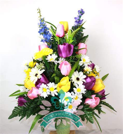 The vase has a detachable pedestal that may be removed. XL Beautiful Spring /Summer Tulips Cemetery Flowers for a ...
