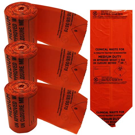 Orange Clinical Waste Medium Duty Bin Bags Sacks 43cm X 64cm 4kg