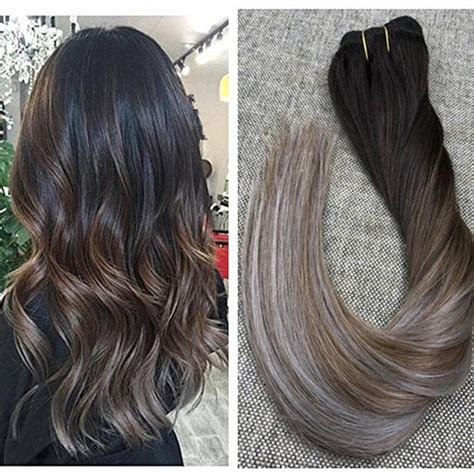 Dark Brown To Grey Ombre Hair Extensions Human Hair For Sale 26gray