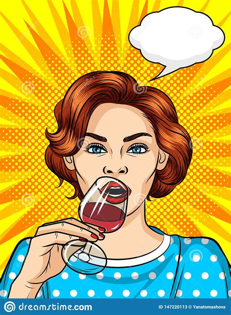 Drinking Wine Beautiful Woman With Glass Of Wine Brunette Is Drinking A Red Wine Vector