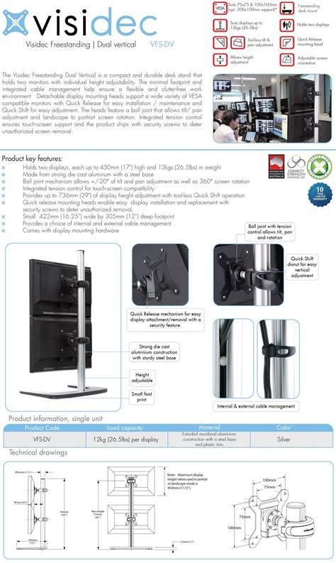 Buy Atdec Visidec Vfs Dv Freestanding Lcd Monitor Stand For Dual