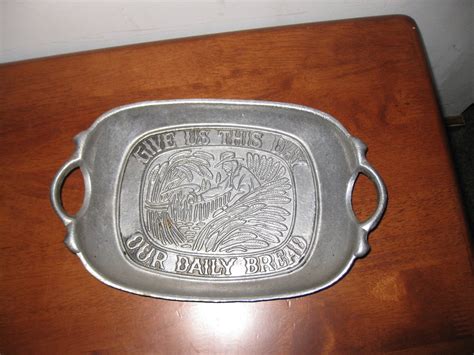 sexton 1972 give us this day our daily bread serving dish pewter two handles 6 3 4 x 10 1 2 man