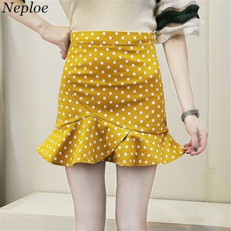Neploe Preppy Style Dot Korean Mini Skirt High Waist Casual Slim Above