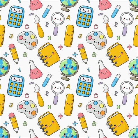 Cute Funny Back To School Seamless Pattern School Supplies Education