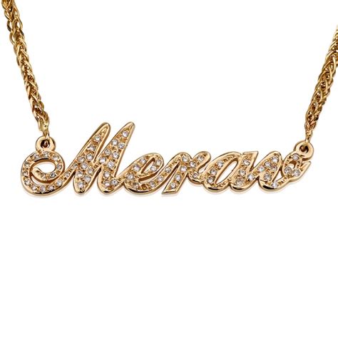 Find the finest gold name plate necklace with diamonds, on sale and save. Double Thickness 14K Yellow Gold Diamond Name Necklace - Onecklace